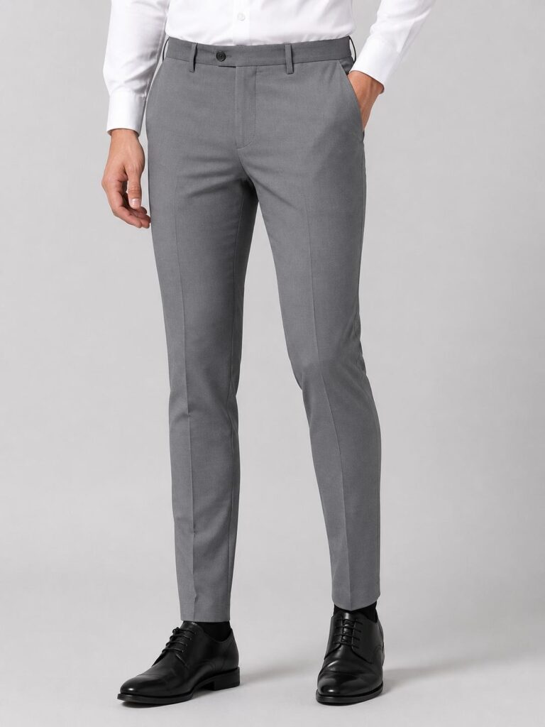 Men's Slim Fit Solid Grey Formal Trousers